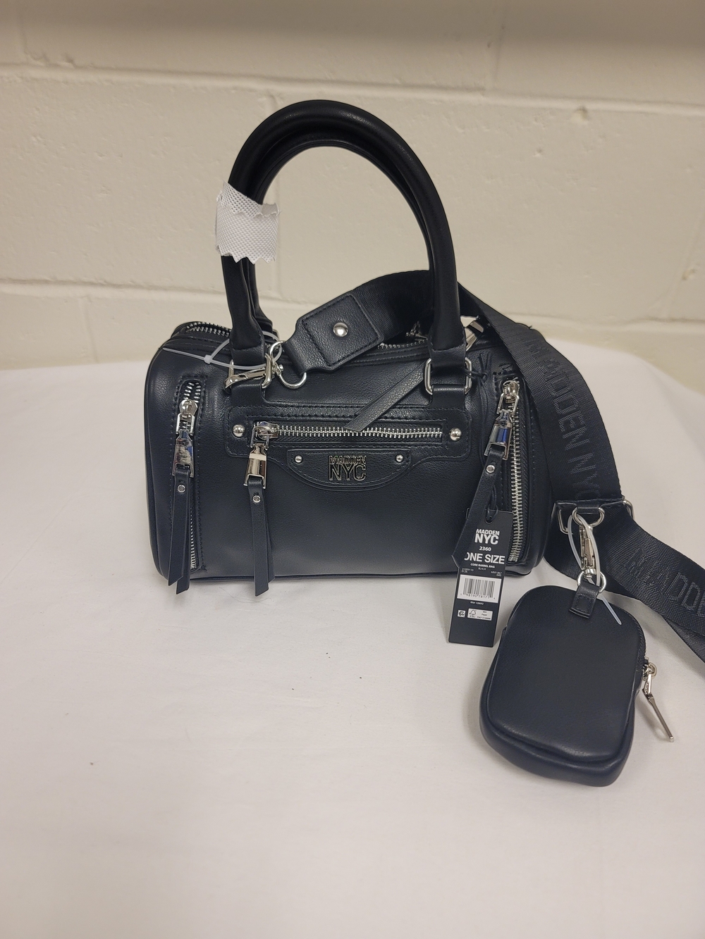 NYC Black Leather Satchel with Detachable Strap